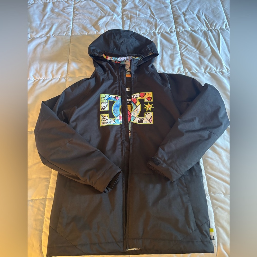 DC Black Hooded Jacket with Multicolor Logo